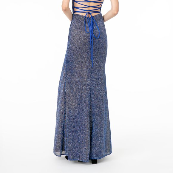 NEW LONG OFF THE SHOULDER SLEEVELESS SHEATH DRESS WITH LACE UP ZIPPER BACK GL183 - Picture 8 of 8